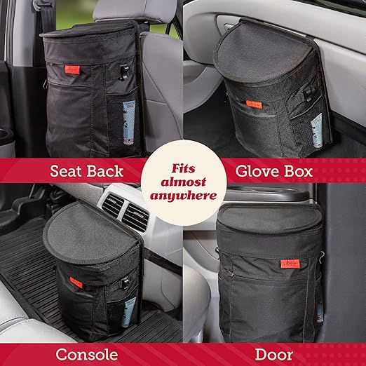 Lusso Gear Spill-Proof Car Trash Can 2.5 Gallon - Easy-to-Clean Hanging Garbage Bin - Leak-Proof Lid, Removable Liner, Waterproof - Keep Car, SUV, Truck, Minivan Odor-Free - Black - Truck Accessories