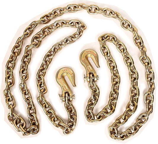 AAIN G80 Heavy Duty Transport Chain 516 Inch x 10 Foot, Load Binder Tow Lock Chains with G70 Clevis Grab Hooks, 4,900 lbs Safe Working Load for Loading Tie Down Fixed Cargo Flatbed Truck Trailer