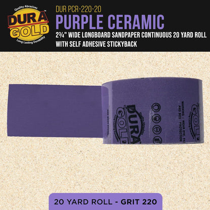 20 Grit PSA Purple Film Ceramic Longboard Sandpaper 20 Yard Roll 2-3/4" Wide Continuous 20 Yard Roll, Self Adhesive Stickyback for Auto & Wood Air File Long Board Sanders Hand Sanding Blocks