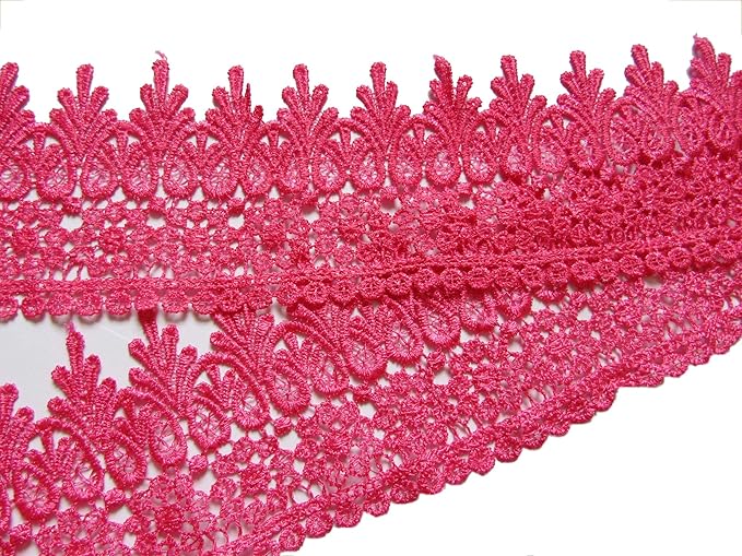 YYCRAFT 5 Yards Hot Pink Lace Edge Trim Wedding Applique DIY Sewing Crafts(Width:3.5 Inch Hot Pink)