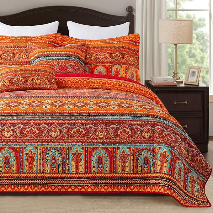 TWINRUN Cotton King Quilt Bedding Set, Reversible Lightweight King Bedspread, Farmhouse King Size Quilt Bedding Sets King Quilt Suitable for All Season (3 Piece)