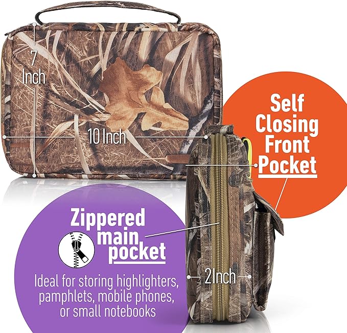 Bible Cover with Extra Zippered Compartments, to Protect The Good Book, JX Swamper Camouflage