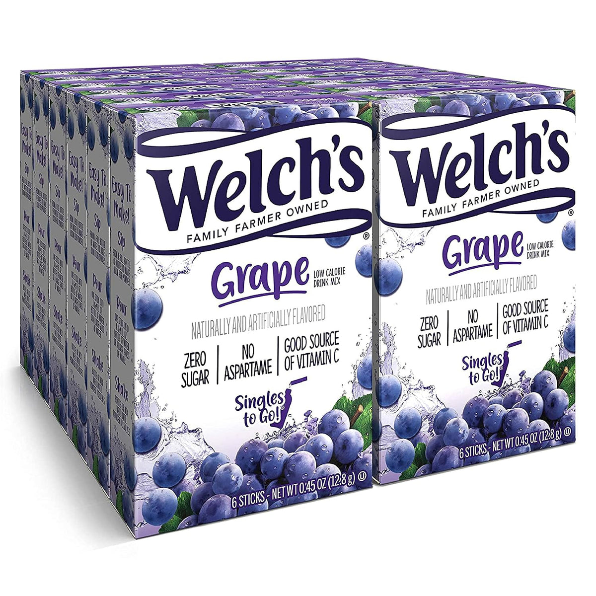 Welch's Singles To Go Water Drink Mix - Powder Sticks, 12 Boxes with 6 Packets Each - 72 Total Servings, Grape, 0.45 Ounce (Single Box, contains 6 sticks)