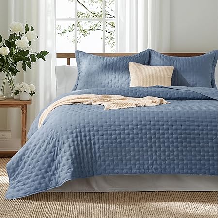 Bedsure Quilts Queen Size - Ultra Soft Queen Quilt Bedding Set for Modern  Coastal Bedrooms, Lightweight All-Season Comforter with 2 Pillow Shams, Mineral Blue Summer Bedspread Coverlet 90x96 Inch