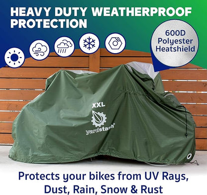 YardStash Bike Cover  XXL Reflective Bicycle Covers for Outside Storage - Waterproof  Weatherproof Garden Tarp Shelters for Bikes, Trikes, 29ers, and Electric Bicycles  Green