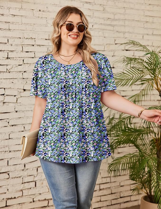 IN'VOLAND Womens Plus Size Tops Tunic Short Sleeve Crew Neck Shirts Casual Summer Blouse 1X-5X