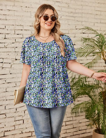 IN'VOLAND Womens Plus Size Tops Tunic Short Sleeve Crew Neck Shirts Casual Summer Blouse 1X-5X