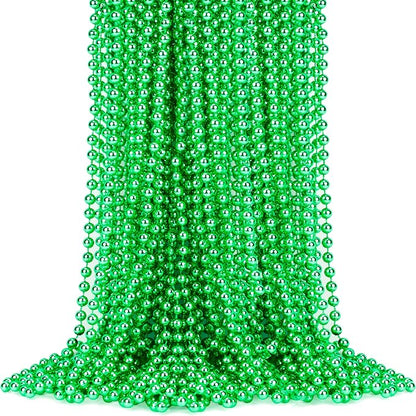 60 Pack St Patricks Day Necklace,Green Metallic Beads,33 Inch-Long Irish Saint Patrick Day Accessories, Parade Throw Accessories for Mardi Gras St. Patricks Christmas Decorations