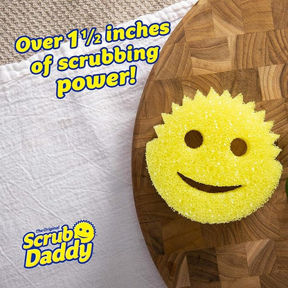 Scrub Daddy Original Dish Sponge Twin Pack, Smiley Face Sponges for Cleaning & Washing Up - Multipack Kitchen Non Scratch Scourers with FlexTexture Firm & Soft Scrubbing, Dishwashing Scrubber - Yellow