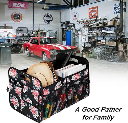 Femuar Car Trunk Organizer,Car Storage Organizer with 72L Large Capacity Waterproof Collapsible and 11 Pockets,Trunk Organizer for Car SuvJeepSedan, Large Size, Flower