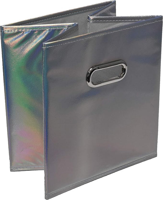 Handy Laundry 6-Pack Foldable Cube Storage Bins – Decorative Collapsible Organizer for Shelves, Closets, Underbed, Clothes, or Kids’ Toys (Shiny Silver)