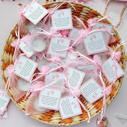 50pcs Tealight Candles Set for Baby Shower Party Favors, Christening Favors for Guests, Baby Girl Gender Reveal Favors. (pink)
