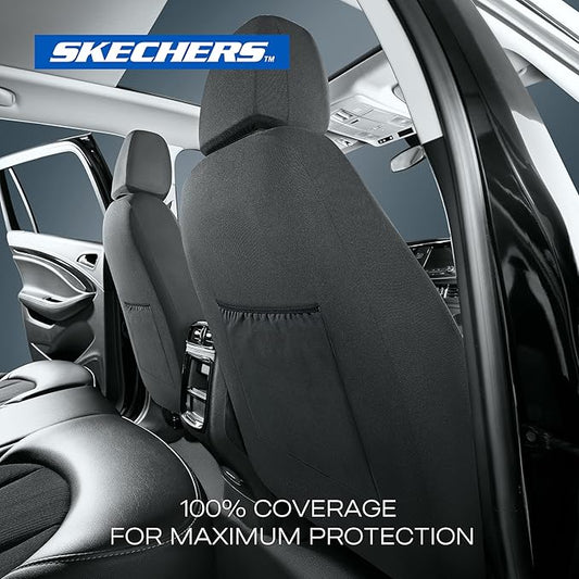 Skechers Car Seat Covers, Premium Breathable Polyester Seat Covers, Car Seat Covers Front Seats Airbag Compatible, Automotive Comfort  Protection for Most Cars, Vans, Trucks, SUVs (Two Front, Black)