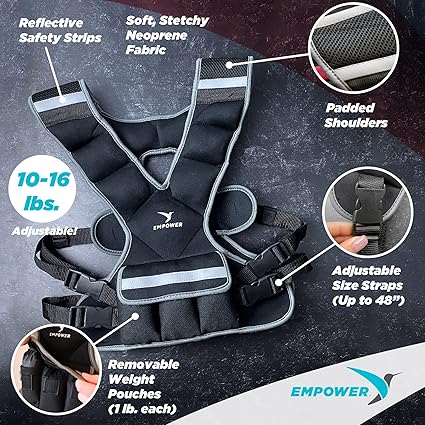 Empower Weighted Vest for Women - Ideal Body Vest for Adding Resistance Intensity to Workouts -Fixed 8lbs or Adjustable 10 to 16lbs