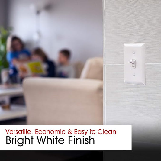 Power Gear Single Oversized Wall Plate Cover, 1 Gang, Light switch cover, 3.1” x 4.9”, Outlet Covers, Screws Included, White, 30598