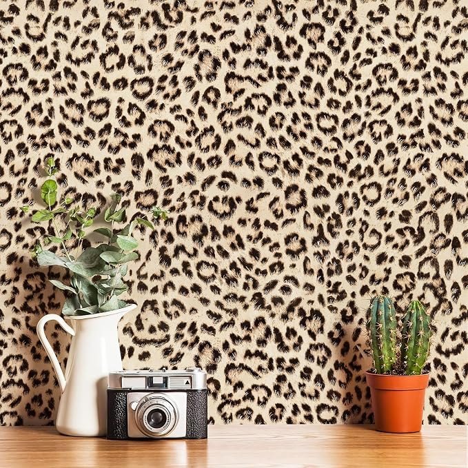 HueBurst 17.3"x480" Leopard Peel and Stick Wallpaper Leopard Contact Paper Self Adhesive Brown Removable Waterproof Contact Paper Art DIY Wallpaper for Bedroom Living Room Furniture