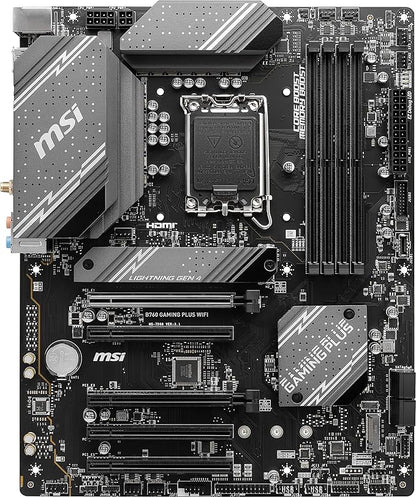 MSI B760 Gaming Plus WiFi Gaming Motherboard (Supports 12th13th14th Gen Intel Processors, LGA 1700, DDR5, PCIe 4.0, M.2, 2.5Gbps LAN, USB 3.2 Gen2, HDMIDP, Wi-Fi 6E, Bluetooth 5.3, ATX)