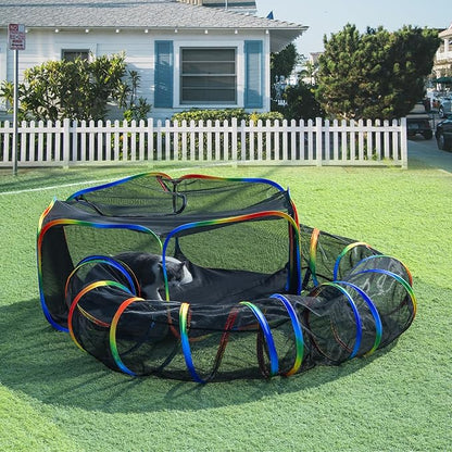 LUCKITTY Outdoor Rainbow Cat Enclosures Playground,Outside House for Indoor Cats Include Portable Tent, Circle Cat Playpen Tunnel, for Cats, Kitty and Small Animals,Within Storage Bag