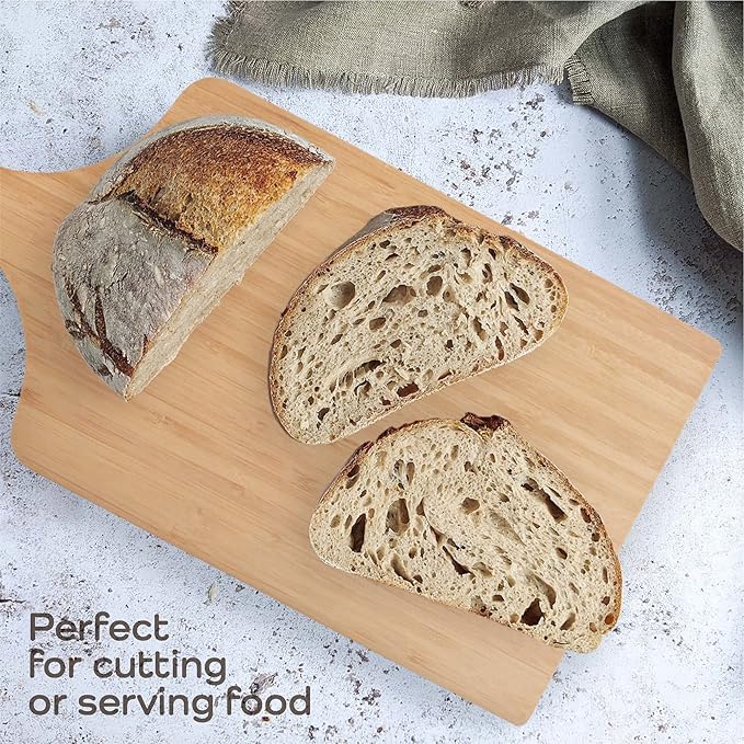 BambooMN Bamboo Paddle Cutting and Serving Board, Charcuterie Boards for Meat, Vegetables, Fruits, Bread, Kitchen Cutting Board with Handle - 15" x 8" x 0.75" - 1 Piece