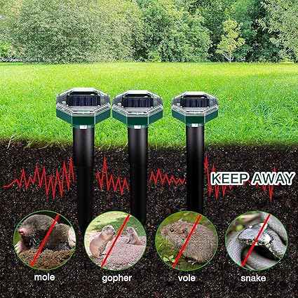 Snake Repeller Outdoors Camping, Ultrasonic Waterproof Vole Mole Repellent Solar Powered, Soinc Gopher Groundhog Chipmunk Repellent for Lawn Garden, Square 1 Pack