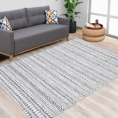 5x7 Machine Washable Area Rug Boho Geometric Area Rug Farmhouse Non-Slip Stain Resistant Modern Rug for Living Room Home Office, 5' x 7'