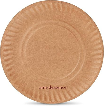 AME D'ESSENCE (100 PACK-9") Disposable Paper Plates 9" Uncoated Brown Bulk Paper Plate Large