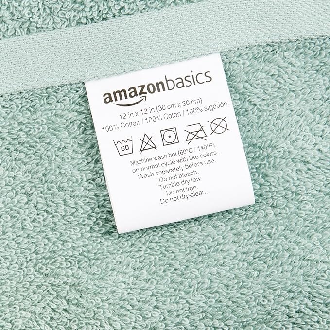 Basics face Towels for bathroom, 100 Cotton Extra Absorbent washcloth, Fast Drying - salon towel - 24 Pack (12 x 12 inches), Seafoam Green, Ice Blue, White