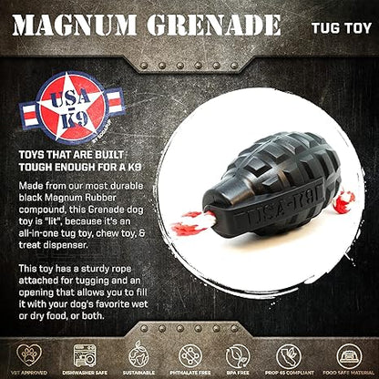 SodaPup USA-K9 Magnum Grenade  Dog Tug Toy, Chew Toy  Treat Dispenser Made in USA from Our Most Durable Non-Toxic, Pet-Safe, Food Safe, Natural Rubber for Strengthening Bond, Exercise,  More