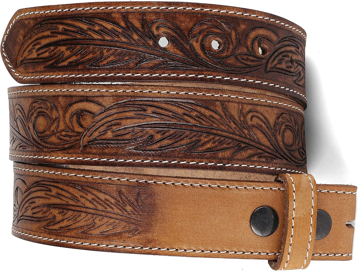F&L CLASSIC Western Belt without buckle for men – Full Grain Leather Cowboy Belts for jeans - One Piece Leather strap belt