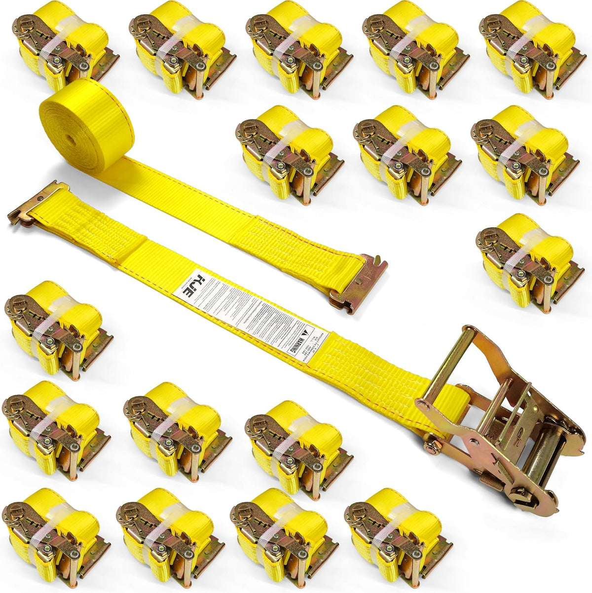 KJE 2 Pack E-Track Ratchet Straps, 2" x15' Heavy Duty Cargo Tie-Downs, 4500LBS Breaking Strength, Standard E Track Fitting Tie Down Ratcheting Strap for Cargo Vans, Trucks, Trailers