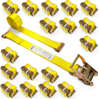 KJE 2 Pack E-Track Ratchet Straps, 2" x15' Heavy Duty Cargo Tie-Downs, 4500LBS Breaking Strength, Standard E Track Fitting Tie Down Ratcheting Strap for Cargo Vans, Trucks, Trailers