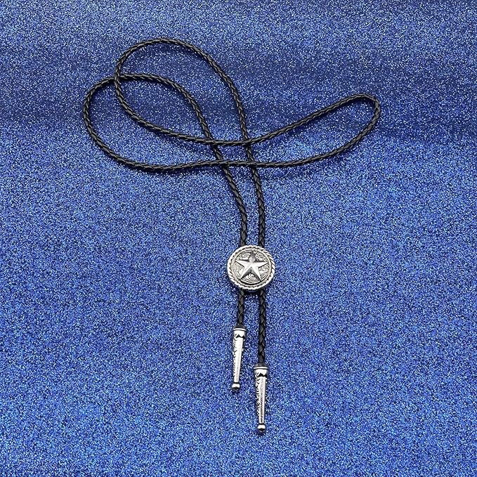 BRBAM Retro Style Western Cowboy Lone Star Bolo Tie Texas Symbol Leather Bolo Tie for Men