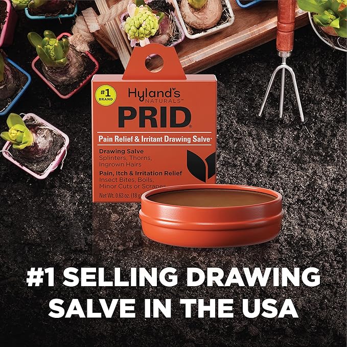 Hyland's PRID Drawing Salve, Topical Skin Irritation Relief, For Splinters, Thorns, Ingrown Hairs, Itch Relief for Bug Bites, Boils, Minor Cuts and Scrapes, 18 Grams