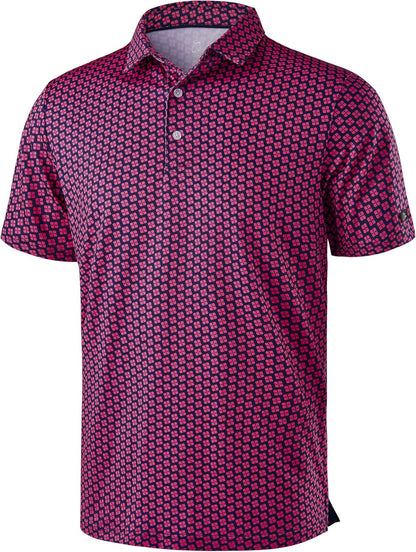 Obla Mens Golf Polo Shirts Short Sleeve Dry Fit Performance Moisture Wicking Casual Print Collared Golf Shirts for Men