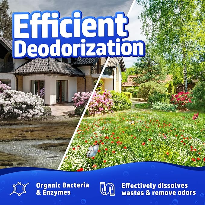 Vacplus Septic Tank Treatment 12 Pcs for 1-Year Supply, Dissolvable Packs with Easy Operation, Durable Biodegradable Enzymes for Wastes, Greases  Odors, Blue, 2X Efficiency