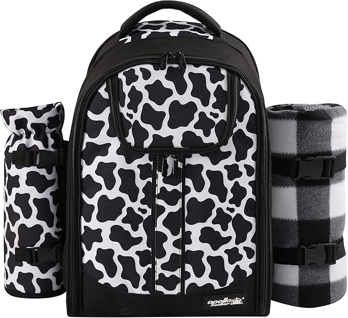 apollo walker Picnic Backpack Bag for 2 Person with Cooler Compartment, Detachable BottleWine Holder, Fleece Blanket, Plates and Cutlery Set (2 Person, Black)