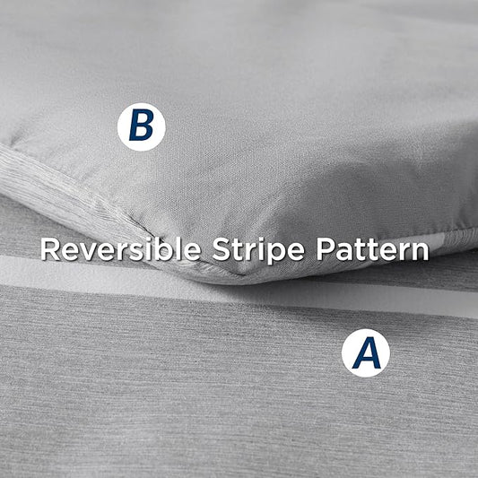 Bedsure Queen Comforter Set 7 Pieces, Grey Striped Bedding Set for Queen Size Bed Reversible, Cationic Dyeing Bed in a Bag with Comforter, Sheets, Pillowcases  Shams