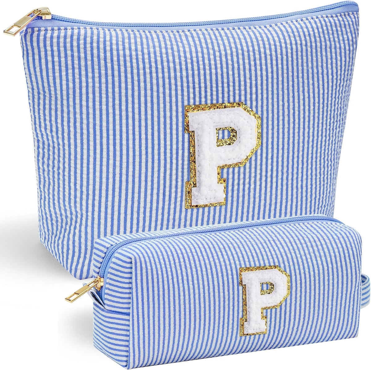 Pretty Things Preppy Makeup Bag Travel Makeup Bag - Initial Cosmetic Bag Cute Makeup Bag Travel Essentials Small Makeup Bag with Zipper Makeup Bag Organizer Personalized Gifts for Her Preppy Stuff Letter P
