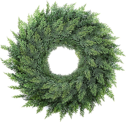 Small Greenery Cedar Wreath - 18" Artificial Real Touch Wreath for Front Door Windows Outdoor Indoor Decor Weatherproof Traditional Holiday Decorations