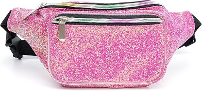 Holographic Rave Pink Purple Gravel Glitter Fanny Pack For Women Grils Festival Waist Belt Bags -Pink Purple Gravel