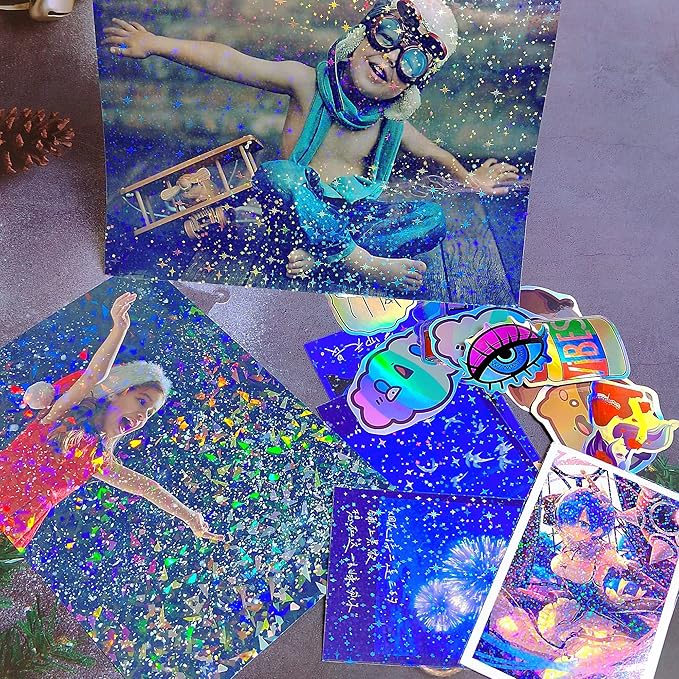 20 Sheets Stars Holographic Sticker Paper A4 Size Rainbow Laminating Film Holographic Self-Adhesive Laminted Film