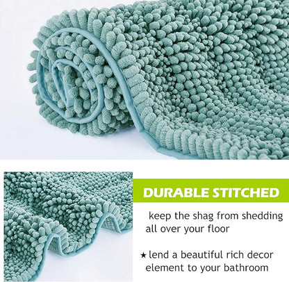 KGORGE Quick Drying Bathroom Rugs - Non-Slip Bath Mat Water Absorbent Thick Shaggy Chenile Bathtub Set for Toilet Kitchen Entryway, Aqua, 47" x 17", 1 Pc
