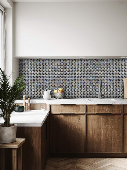 Glass and Stone Mosaic Tile for Kitchen Backsplash, Bathroom Shower Wall, Etc, Mini Teseo Collection, Mixed Squares, 12"X12"X516 (GM 6204 - Topaz, Set of 5 Sheets)