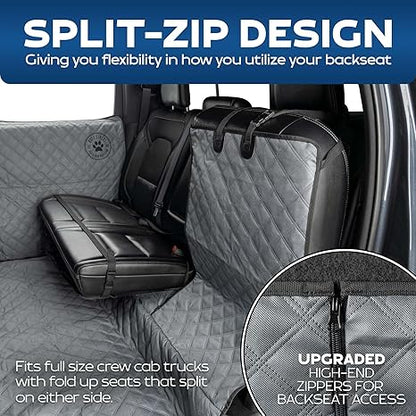 Dog Hammock For Truck with Fold Up Seats - Heavy Duty Crew Cab Size Floor Cover with Door Protection - Waterproof Truck Dog Seat Cover Back Seat with Door Protection - Machine Washable with Travel Bag