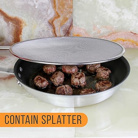 U.S. Kitchen Supply Set of 4 Classic Splatter Screens, 13", 11.5", 10", and 8" - Stainless Steel Fine Mesh, Comfort Grip Handles - Use on Boiling Pots Frying Pans - Grease Oil Guard, Safe Cooking Lid