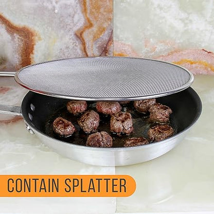 U.S. Kitchen Supply Set of 4 Classic Splatter Screens, 13", 11.5", 10", and 8" - Stainless Steel Fine Mesh, Comfort Grip Handles - Use on Boiling Pots Frying Pans - Grease Oil Guard, Safe Cooking Lid
