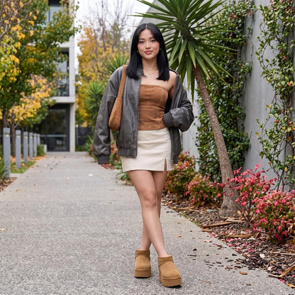 These genuine suede boots feature a cozy faux fur lining and cushioned comfort for all-day wear.