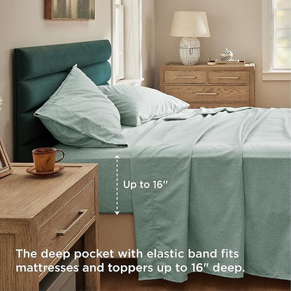 Bedsure Full Size Bed Sheets - 4 Pieces, Soft  Cooling Full Sheets, Luxury Cationic Dyed, Deep Pockets  Easy-Fit, Breathable  Wrinkle Free, Sage Green