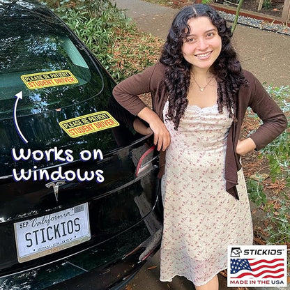 Non-Magnetic Student Driver Stickers - Removable Vinyl Decal Signs for Cars  Windows - Made in USA (10x4 inches, 2-Pack)