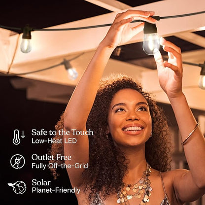 Pro Solar Powered Outdoor String Lights, 54 ft Commercial Grade Waterproof Patio Lights, 15 Edison Bulbs, Shatterproof LED String Lights for Outside, Porch - 1W Soft White
